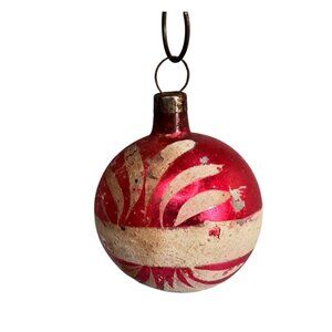 Antique German Blown Glass Christmas Ornament With Red & Cream Floral Design